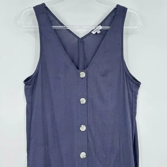 Splendid Linen Blend Button Front Shift Dress Blue Sleeveless M Lightweight - Picture 4 of 12